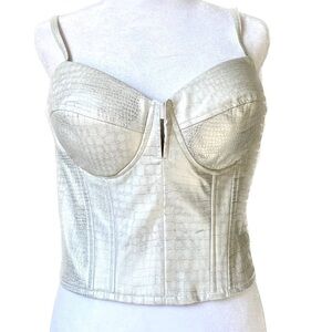 NEW - Say What? Pearl and Silver Faux Crocodile print Corset Bustier Top Size XL